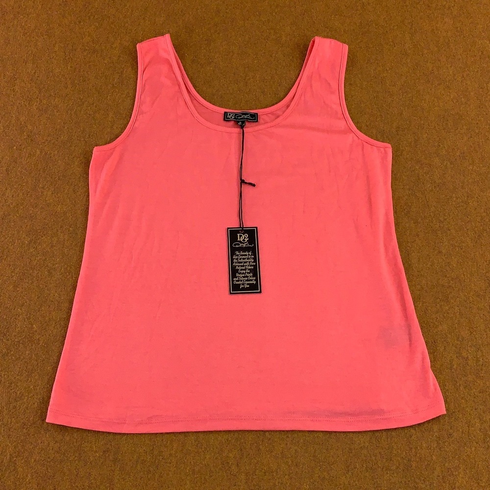DG2 by Diane Gilman Womens Size Large Coral Pink U-Neck Tank Top NWT